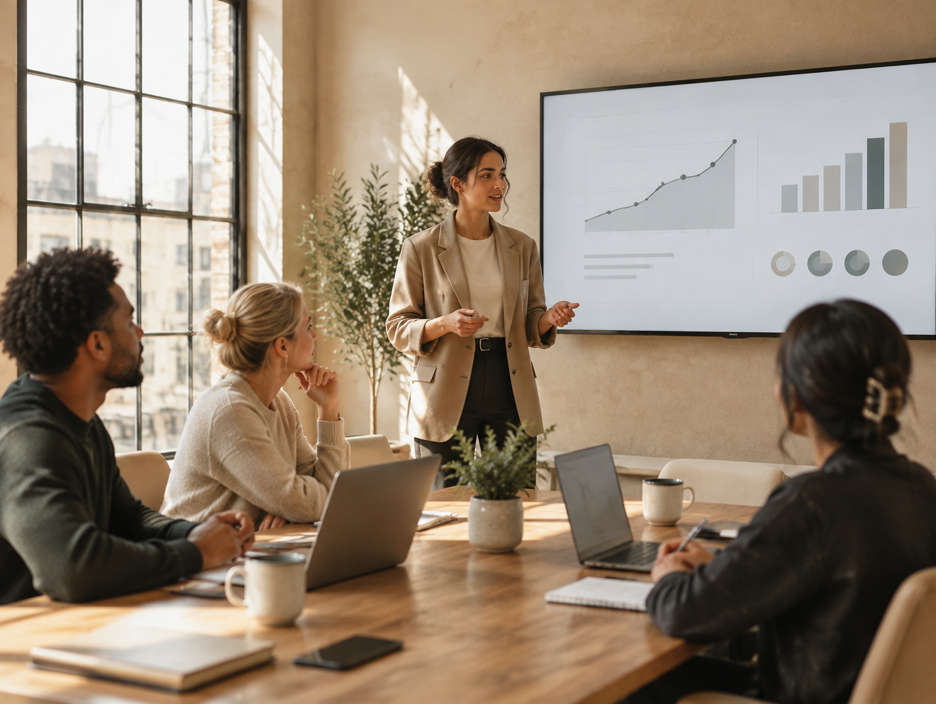 The Houlette Marketing Group team reviewing a growth plan in a strategy meeting